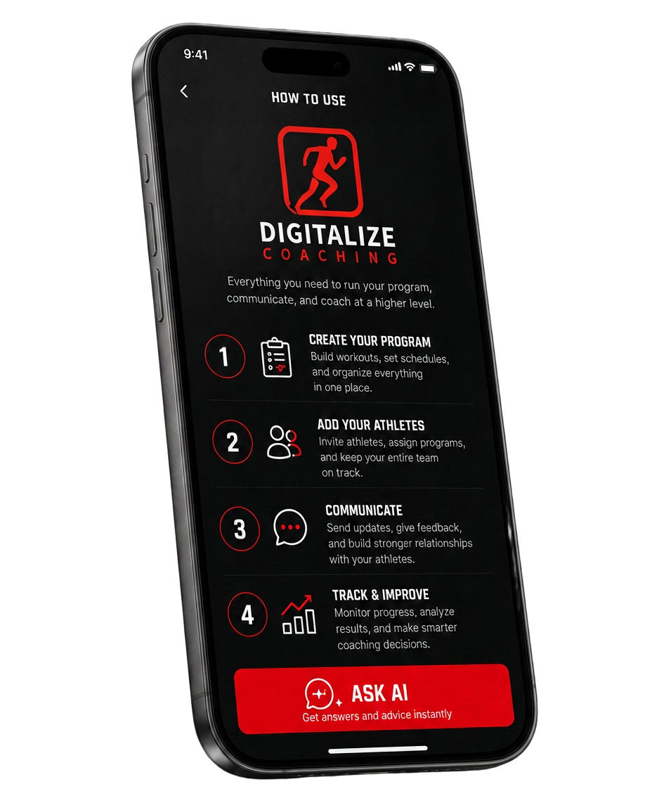 Digitalize Coaching app guide screen with AI assistant